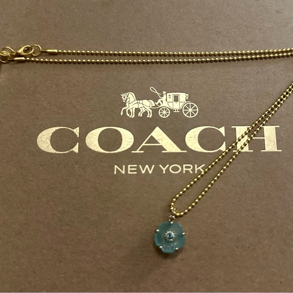 Coach Teal Resin Tea Rose Pendant 18k/.925 Necklace - Picture 5 of 8